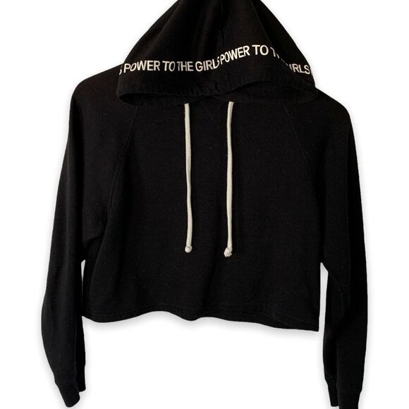 DIVIDED H&M "Power To The Girls" Black Crop Hoodie Pullover Sweater Size Small - Picture 1 of 10